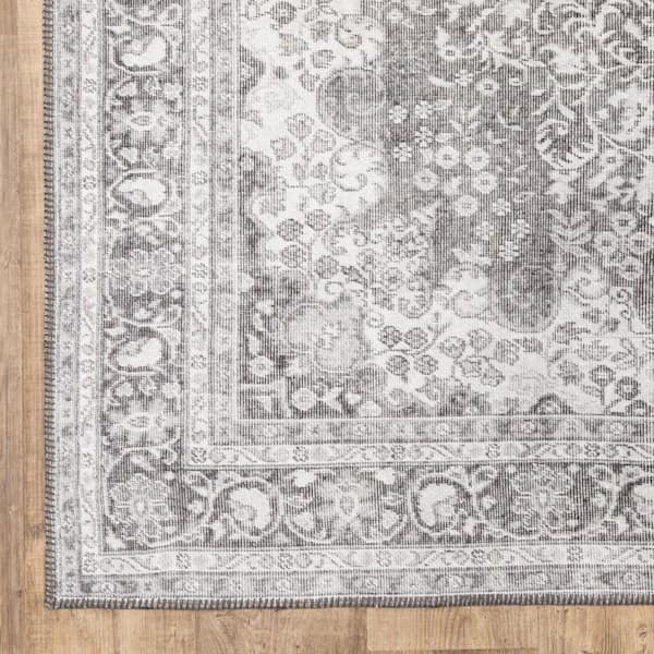 HomeRoots Grey  4 ft. x 6 ft. Oriental Power Loom Stain Resistant Area Rug