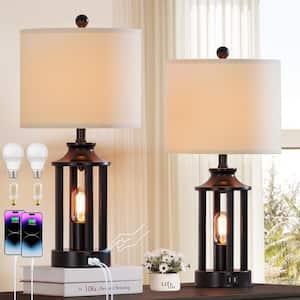 23.6 in. Black Table Lamps Set with USB Port and Nightlight (Set of 2)