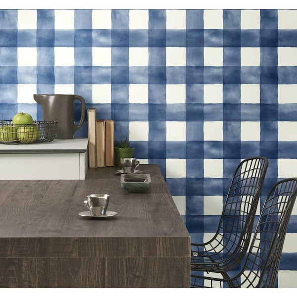 34 sq. ft. Checkmate Watercolor Plaid Premium Peel and Stick Wallpaper