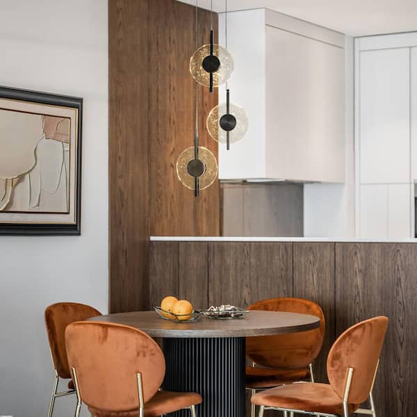 Philodendron 3-Light Integrated LED Gunmetal Gray Entryway Staircase Chandelier Industrial Handmade Ripple Glass Pendant