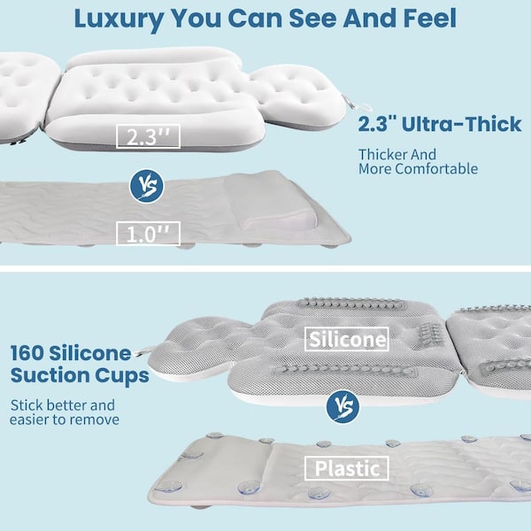 Spa Bathtub Cushion - Bath Pillows For Tub Neck & Back Support Bath Tub Pillow Headrest Luxury Cushion Mat With 4D Air Mesh
