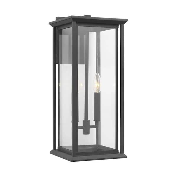 Audley 20 in. Textured Black with Clear Glass Panels Outdoor Hardwired Lantern Sconce with No Bulbs Included