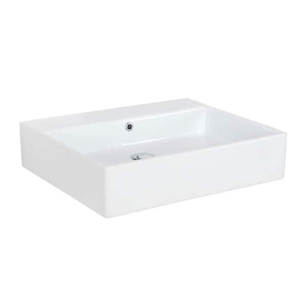 Simple 60.50A Wall Mount / Vessel Bathroom Sink in Ceramic White without Faucet Hole