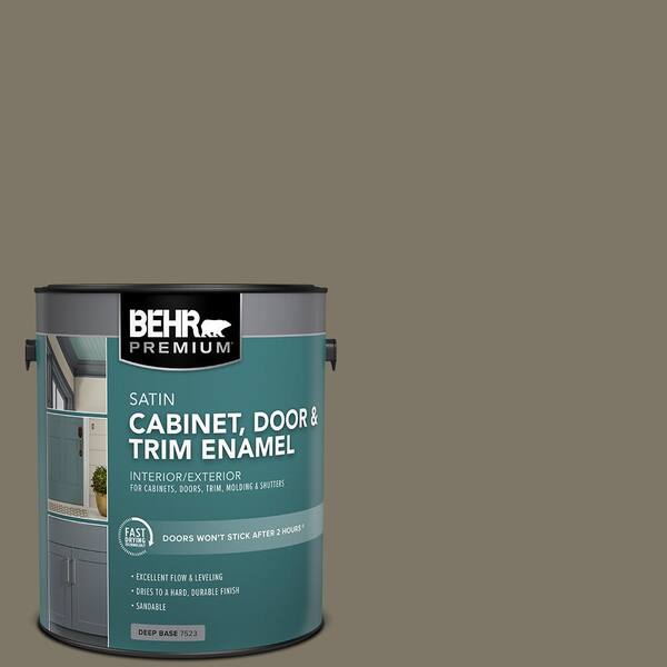 BEHR PREMIUM 1 gal. #HDC-NT-05 Aged Olive Satin Enamel Interior/Exterior Cabinet, Door & Trim Paint