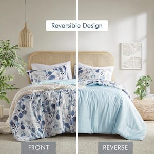 Gabby 3-Piece Navy/Blue Microfiber King/Cal King Reversible Floral Botanical Seersucker Comforter Set