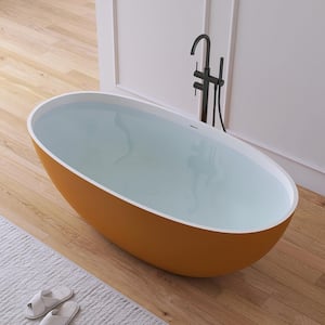 Eaton 61 in. x 30 in. Stone Resin Solid Surface Flatbottom Freestanding Soaking Bathtub in White Inside and Gold Outside