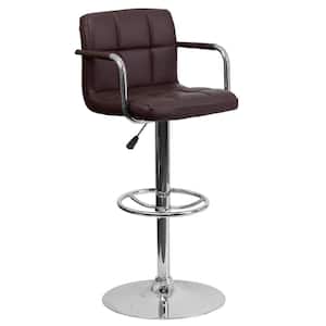 33.25 in. Adjustable Height Brown Cushioned Bar Stool
