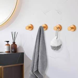 Round Knob Bathroom Robe/Towel Hook in Brushed Gold (4-Pack)