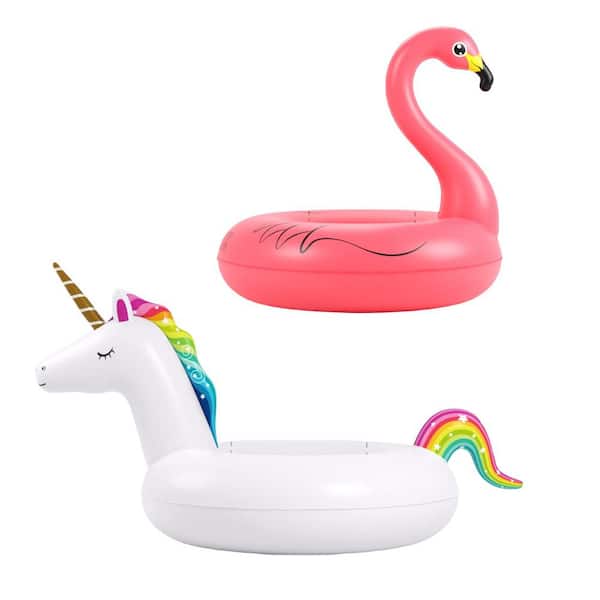 Angel Sar White and Pink Inflatable Unicorn Flamingo Pool Floats (2-Pack)