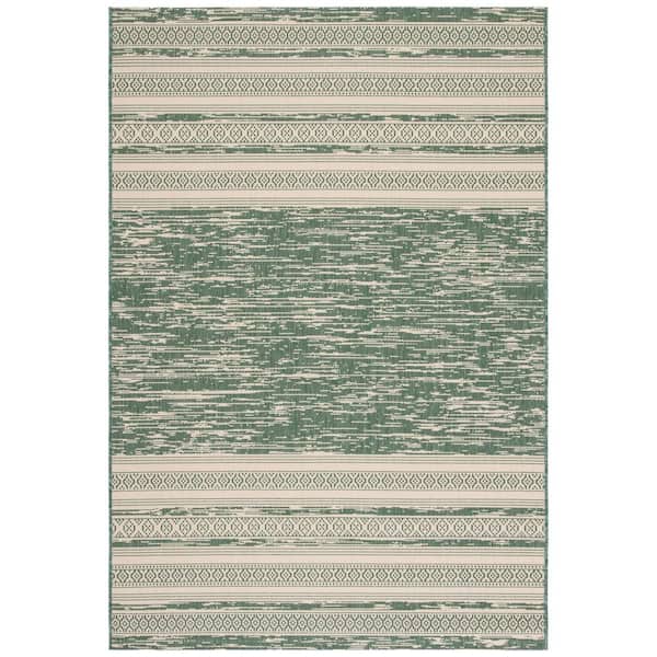 Courtyard Dark Green/Beige 9 ft. x 12 ft. Aztec Striped Indoor/Outdoor Area Rug