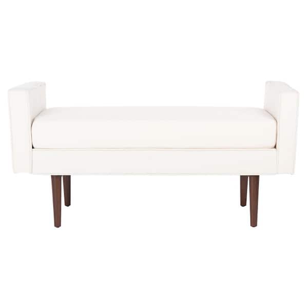 SAFAVIEH Henri 49 in. Off-White/Brown Upholstered Entryway Bench