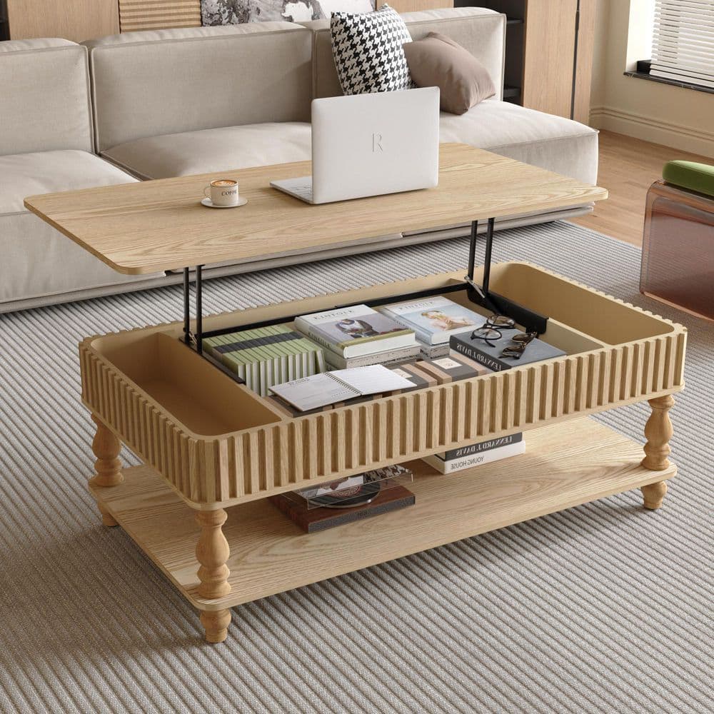 Babbitt 47.24 in. Natural Rectangle MDF and Solid Wood Coffee Table with Adjustable Height, Lift Top, Storage, Shelf price history on PriceWatchPro