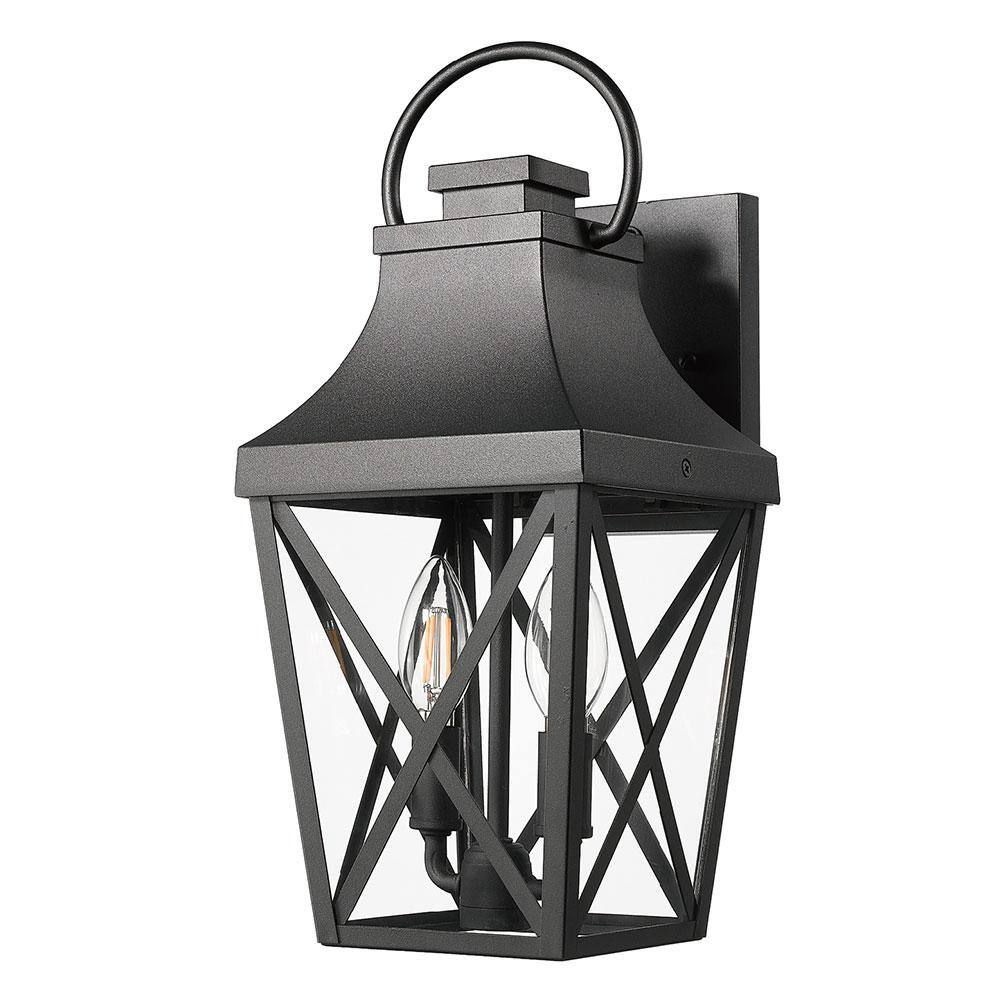 2-Light Black Metal Hardwired Outdoor Weather Resistant Post Light with No 