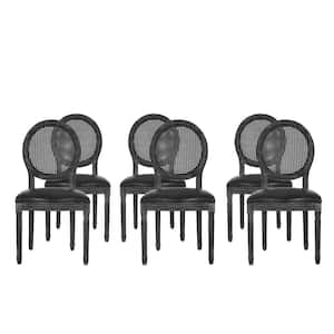 Acorn Midnight Black and Gray Wood and Cane Upholstered Dining Chair (Set of 6)