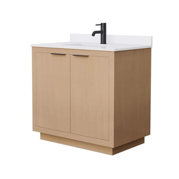 Wyndham Collection Maroni 36 in. W x 22 in. D x 33.75 in. H Single Sink Bath Vanity in Light Straw with White Cultured Marble Top