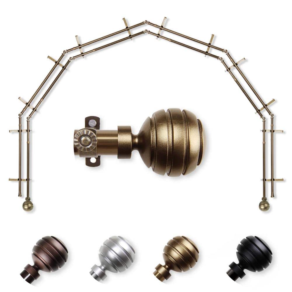 "13/16"" Dia Adjustable 6-Sided Double Bay Window Curtain Rod 28 to 48"" (each side) with Ysabel Finials in Antique Brass" price history on PriceWatchPro