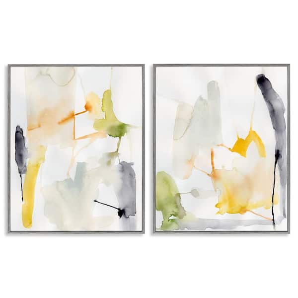 Stupell Industries Watercolor Paint Drips by Victoria Barnes 2 Pieces Gray Framed Abstract Giclee Art Print 14 in. x 11 in.