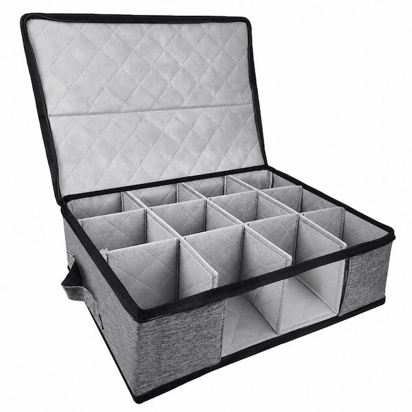 5-Piece Quilted Microfiber China Storage Organizer Set for 12 Place Settings with Clear Window and Trim