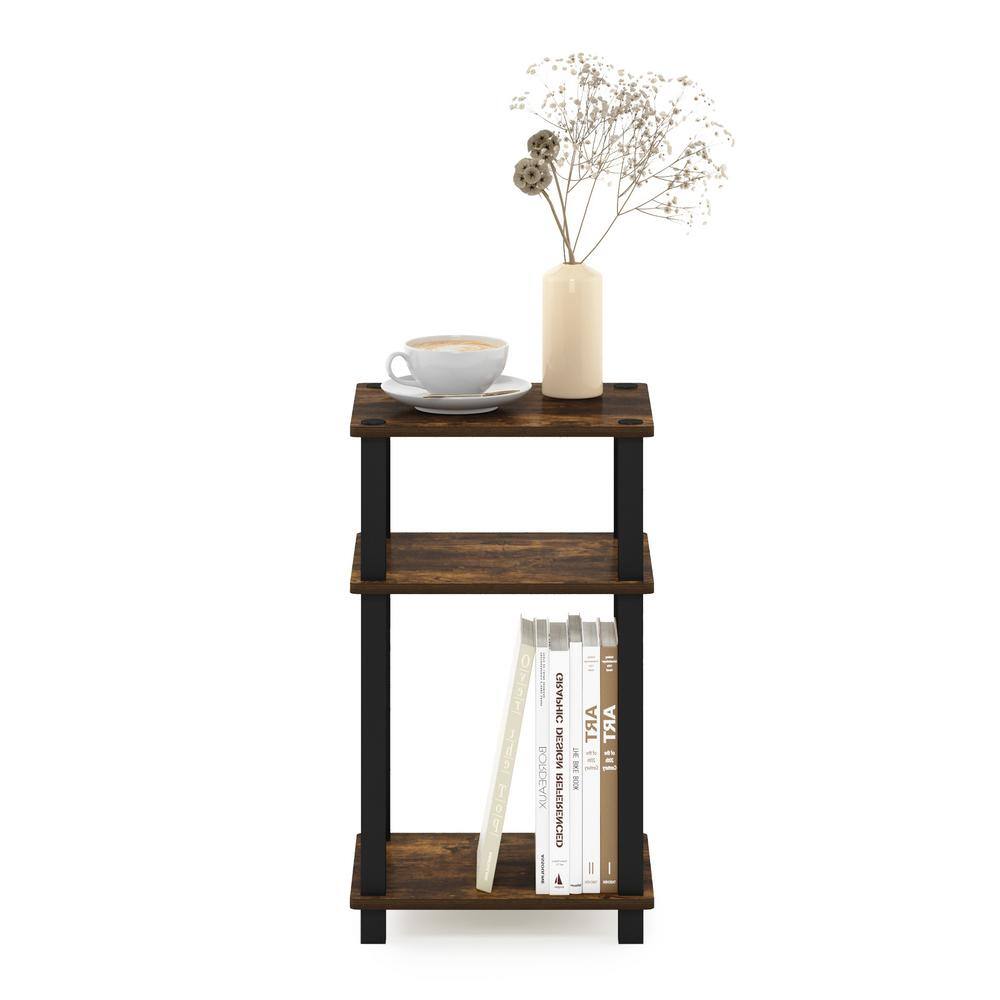 Amber Pine and Black 3-Tier Wood End Table
