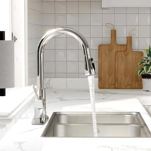 Single Handle Pull Down Sprayer Kitchen Faucet with Deck Plate in Chrome Stream Spray with Spot Resist Stainless