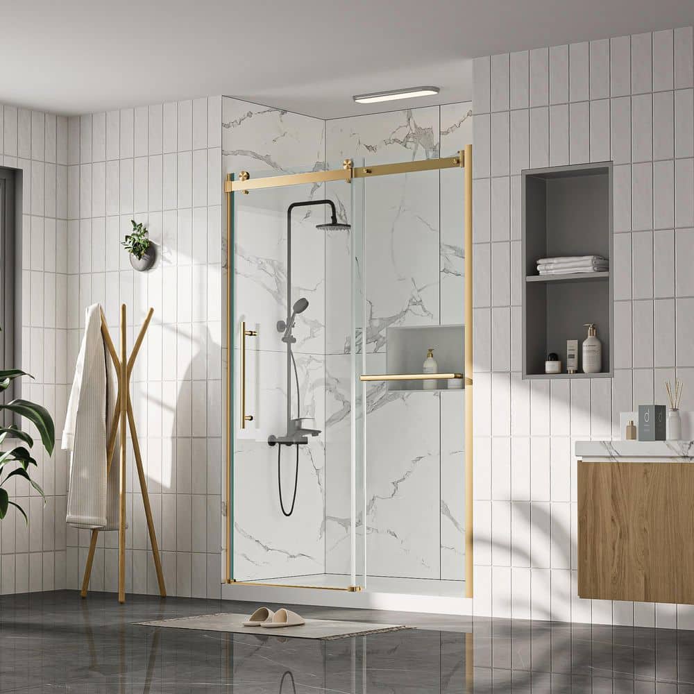 Simple Project 56-60 in. W x 75 in. H Brushed Gold Frameless