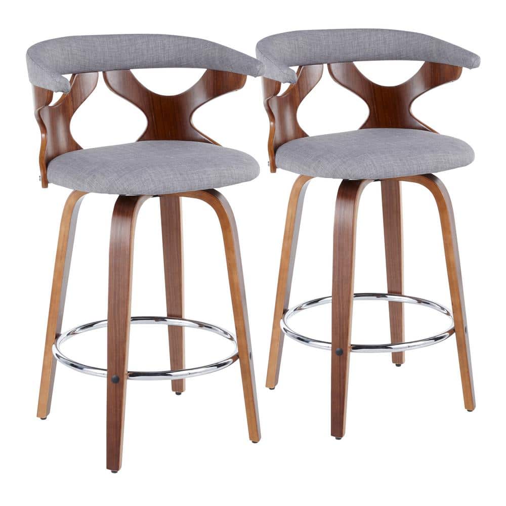 Gardenia Mid-Century Gray Swivel Counter Stool with Wood Base
