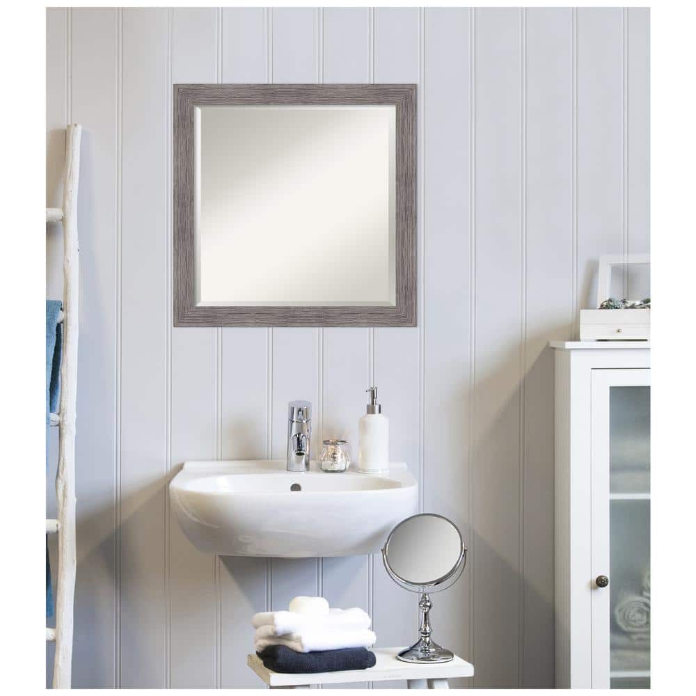 Gray Pinstripe Framed Rectangular Bathroom Vanity Mirror