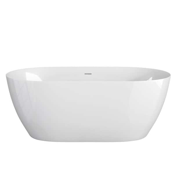 63 in. x 29.5 in. Oval Free Standing Tub Freestanding Soaking Bathtub with Removable Drain Alone Soaker Tubs in White
