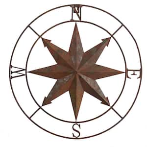 18 in. Rustic Nautical Copper Metal Compass Wall Art Decor
