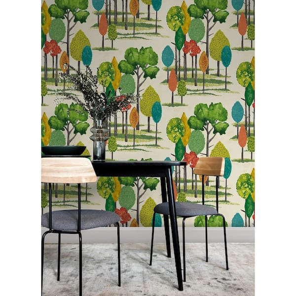 Green Cypress Teal Tall Trees Wallpaper Sample