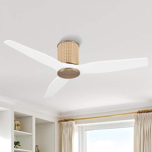 48 in. (4 ft. ) Indoor Flush Mount Ceiling Fan without Light, 3 Blades, White and Gold