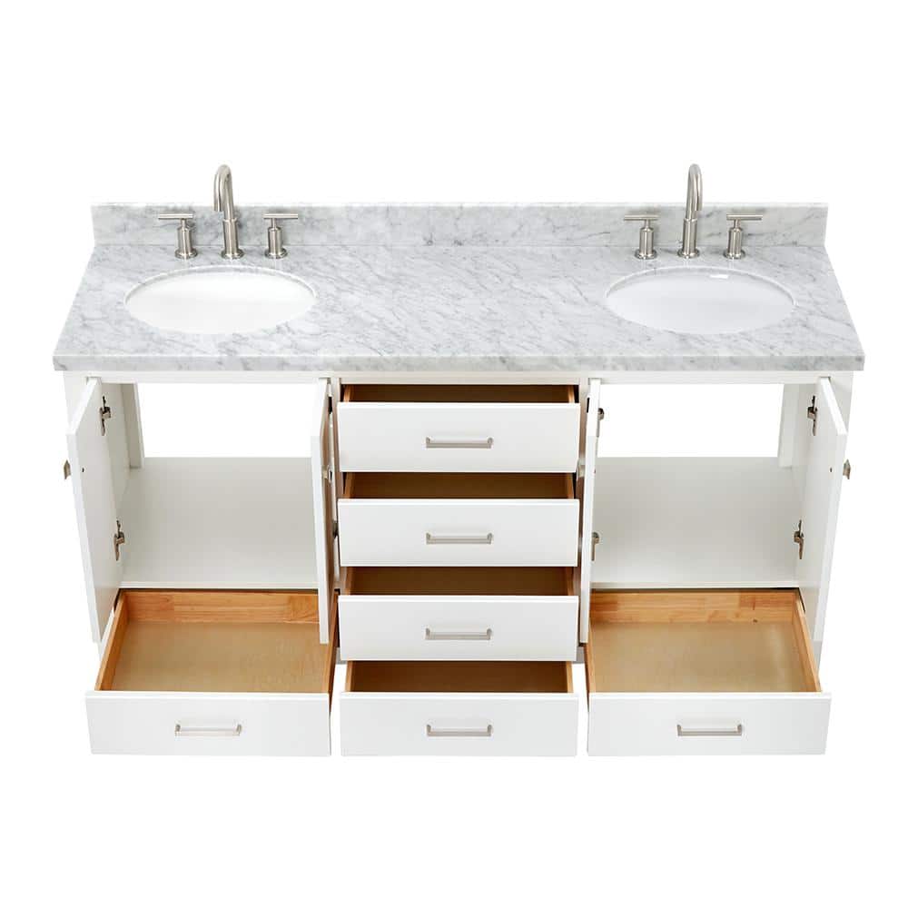 Cambridge 67" White Marble Top Double Basin Freestanding Vanity