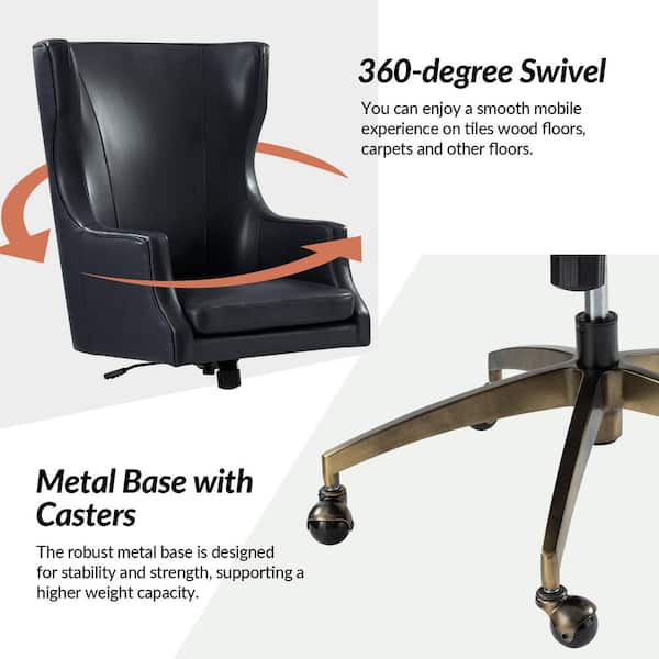 Fabio 25.5 in. W Genuine Leather Tilting Executive Chairs in Navy