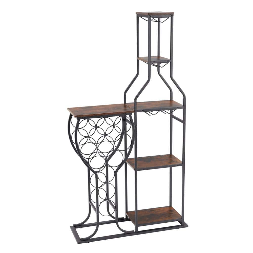 5-Tier 11 Bottle Wine Bakers Rack with Hanging Wine Glass Holder and Storag