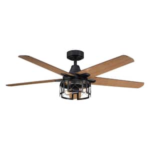 52 in. Industrial Reversible Blades Matte Black Ceiling Fan with Remote Control and Light Kit