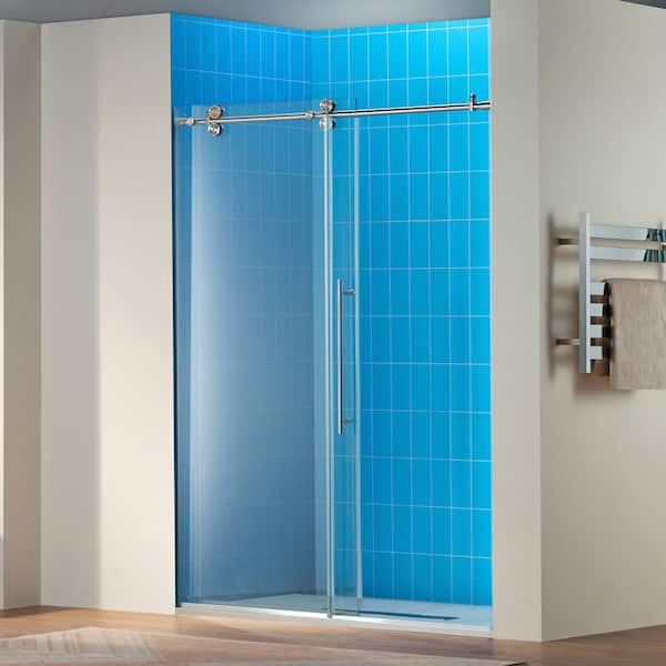 60 in. W x 80 in. H Sliding Frameless Shower Door in Chrome Finish with 3/8 in. Clear Glass