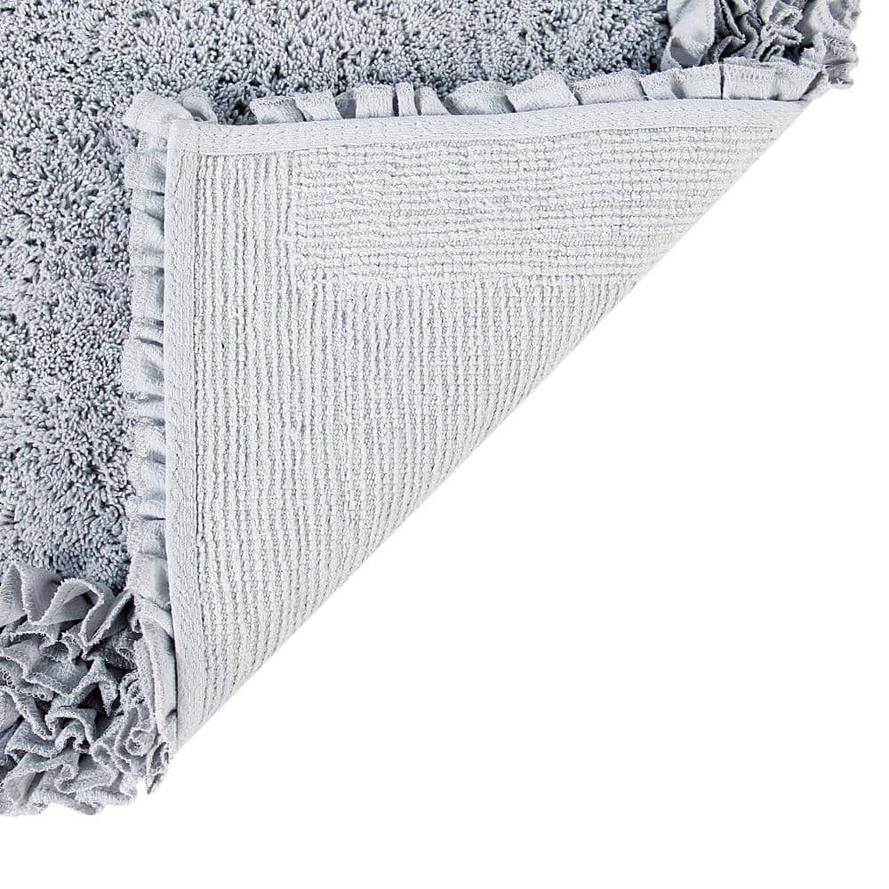 Silver Cotton Tufted Shaggy Border 2-Piece Bath Rug Set