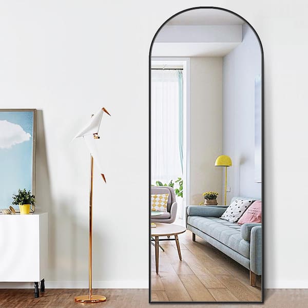 PexFix 65 in. x 22 in. Modern Arched Shape Framed Black Standing Mirror Full Length Floor Mirror