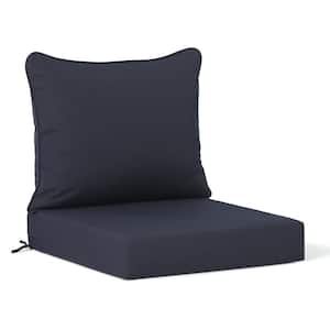 FadingFree (Set of 2) Outdoor Patio Deep Seating Lounge Chair Seat Cushion and Back Pillow Set, Navy Blue