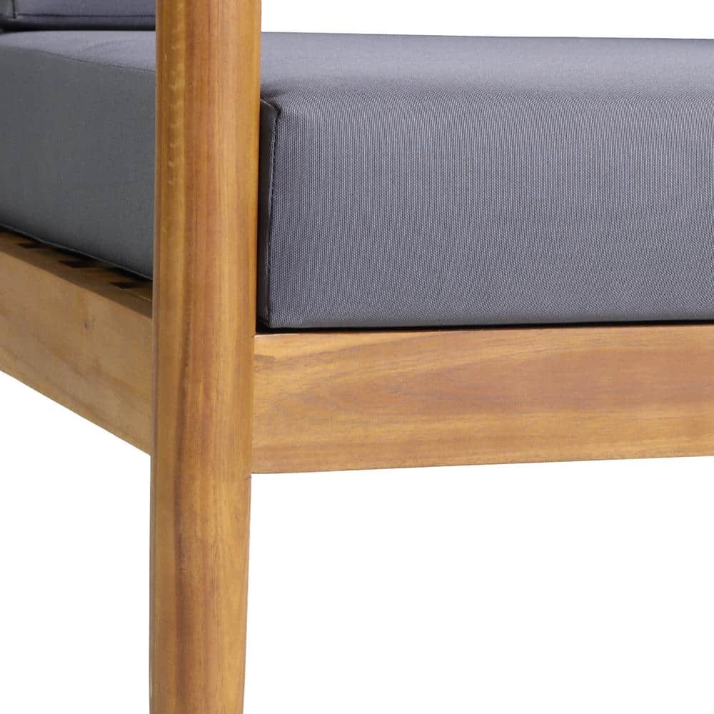 Teak Brown Acacia Wood Outdoor Lounge Chair with Dark Grey Cushions