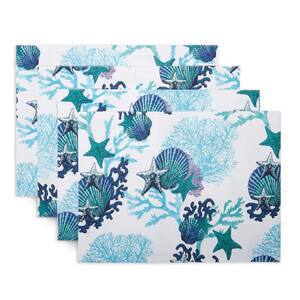 Coastal Coral 13 in. W x 18 in L Polyester Placemat Set (Set of 4)