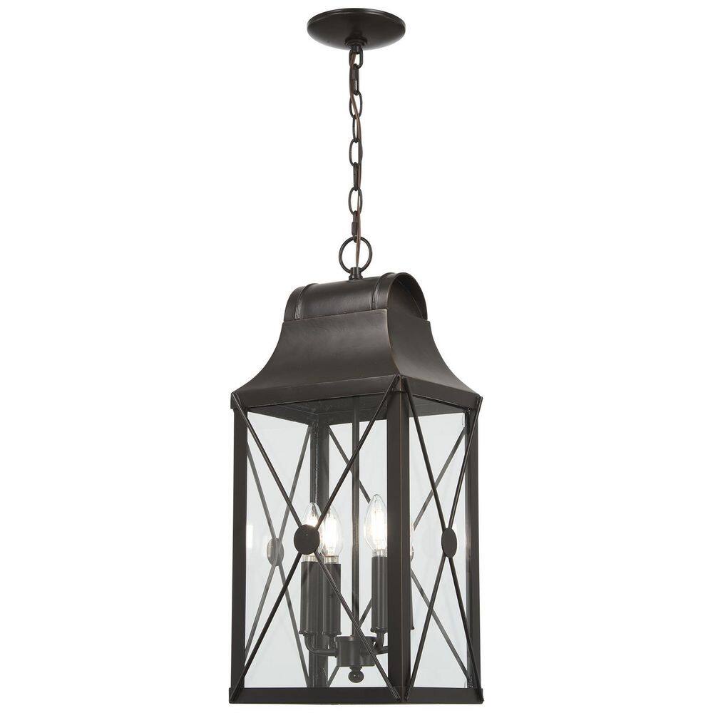 Contemporary De Luz Outdoor Hanging Lantern in Oil Rubbed Bronze with Clear Glass