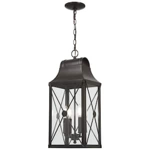 De Luz 4-Light Bronze Outdoor Pendant Light with Clear Glass Shade