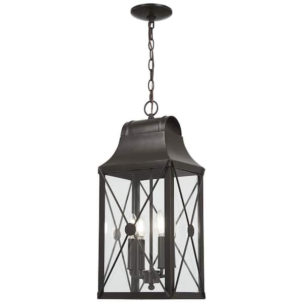 Minka Lavery De Luz 4-Light Bronze Outdoor Pendant Light with Clear Glass Shade