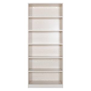 80 in. H x 32.3 in. L x 13.2 in. W Off-White 6-Shelf Wood Bookcase with Adjustable Shelves