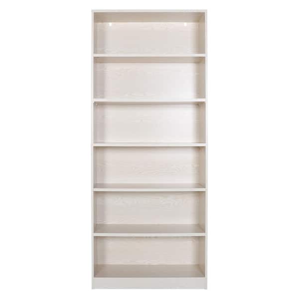 VEIKOUS 80 in. H x 32.3 in. L x 13.2 in. W Off-White 6-Shelf Wood Bookcase with Adjustable Shelves