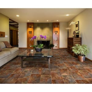 Rustic Rectangular Slate Clay Stone Residential Vinyl Sheet Flooring 12ft. Wide x Cut to Length