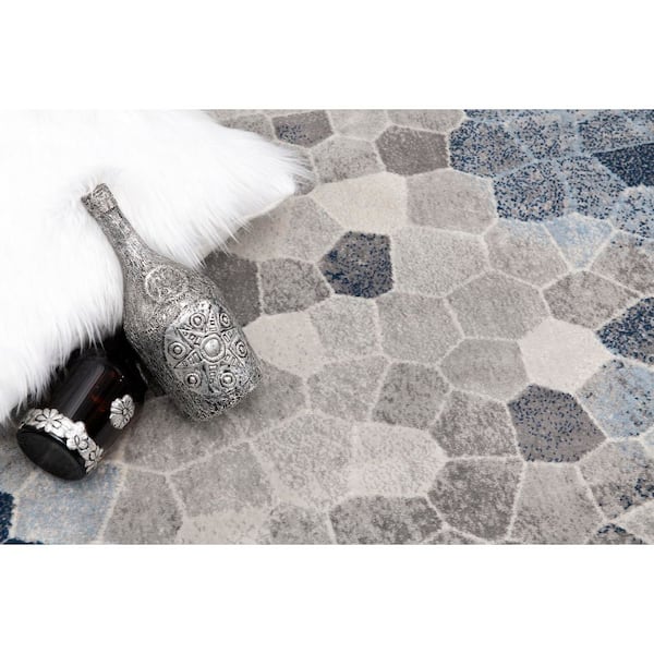 Havana Blue Beige, 2 ft. x 19 ft. Geometric Indoor Contemporary Runner Rug