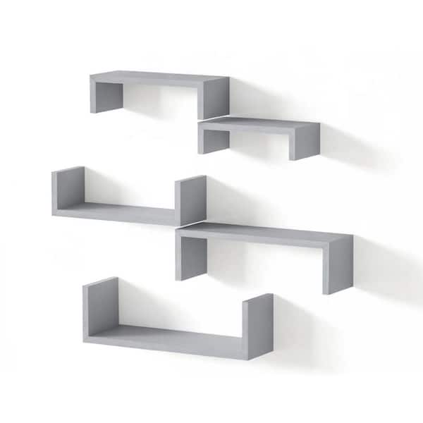 16.7 in. W x 4.7 in. D Floating Shelves for Wall, Wood Shelves Set of 5, Decorative Wall Shelf, Weathered Gray