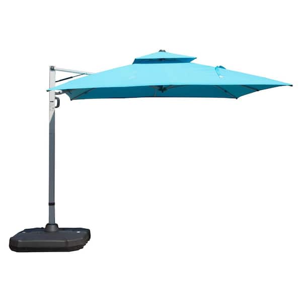 10 ft. Square Aluminum Cantilever Tilt Patio Umbrella in Light Blue